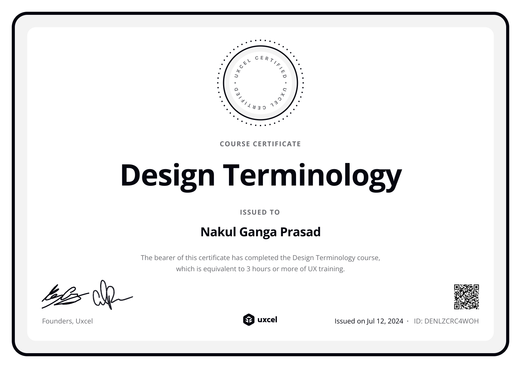 Nakul Ganga Prasad's certificate